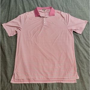 Peter Miller pink white striped Polo Golf Shirt Mens XL Polo swan fish logo